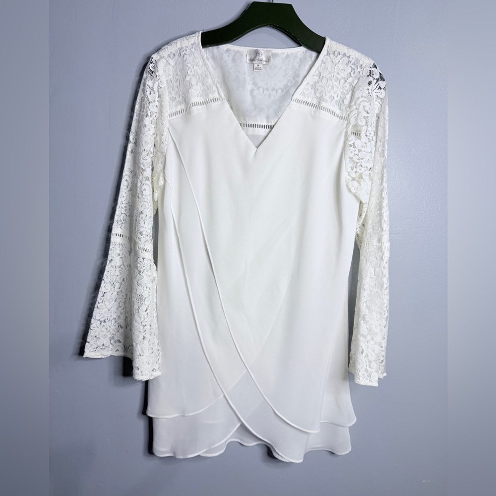 #5)  Hot in Hollywood white Lace Sleeve Blouse